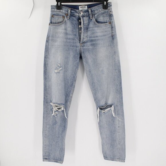 Agolde Jeans Women 24 Jamie High Rise Classic Distressed Straight Leg Button Fly - Picture 1 of 11